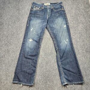 Big Star Voyager Straight Jeans Mens 32x32 Blue Distressed Embroidered Denim